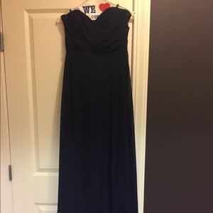 Bill Levkoff navy blue chiffon floor length dress